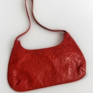 NWOT Vintage Red Leather Floral Embossed Shoulder Bag Purse